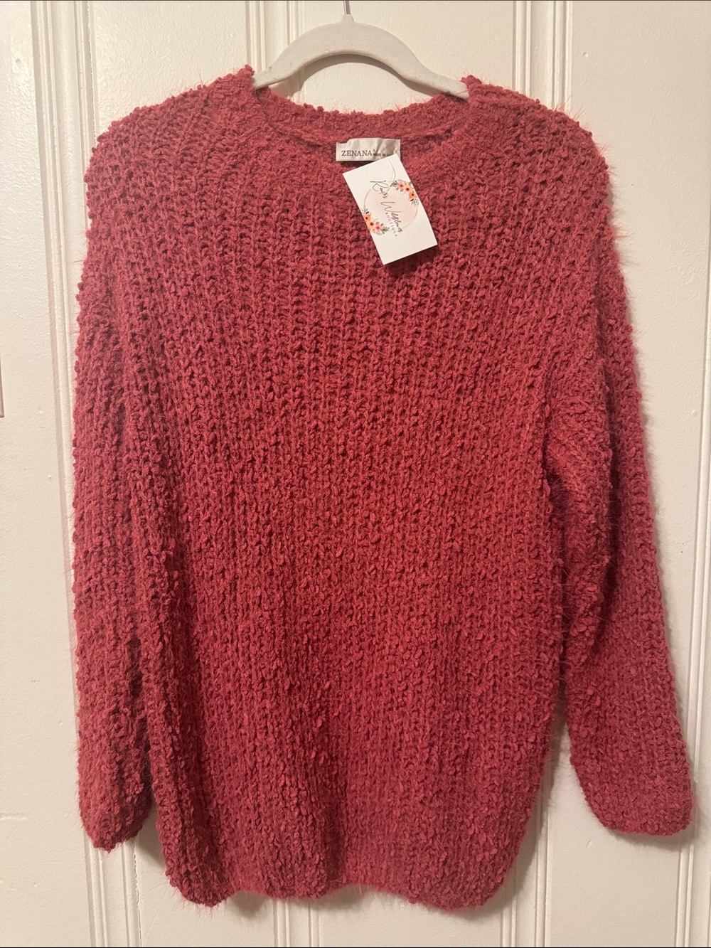 Zenana Outfitters Chunky Crewneck Sweater - Rose